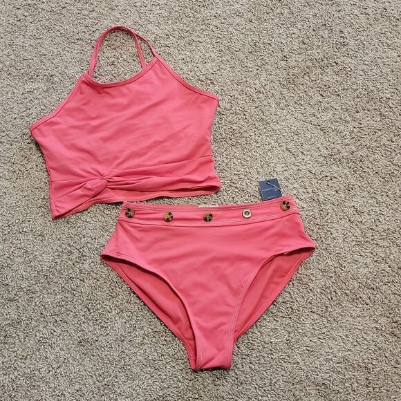New Habitual Girl Contrast Stitch Two Piece Swim Suit Size 16 - Picture 4 of 9